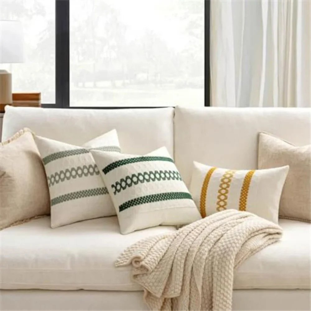 Set of 2 Sage Green Boho Decorative Pillow Covers 18x18 Inch Farmhouse